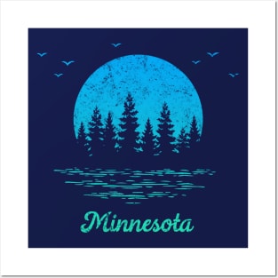 Minnesota Trees Sunset Lake Nature Outdoors Graphic Cool Vintage Souvenir Posters and Art